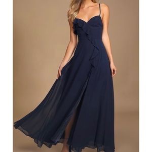 Lulu’s Navy Blue Ruffle Maxi Dress